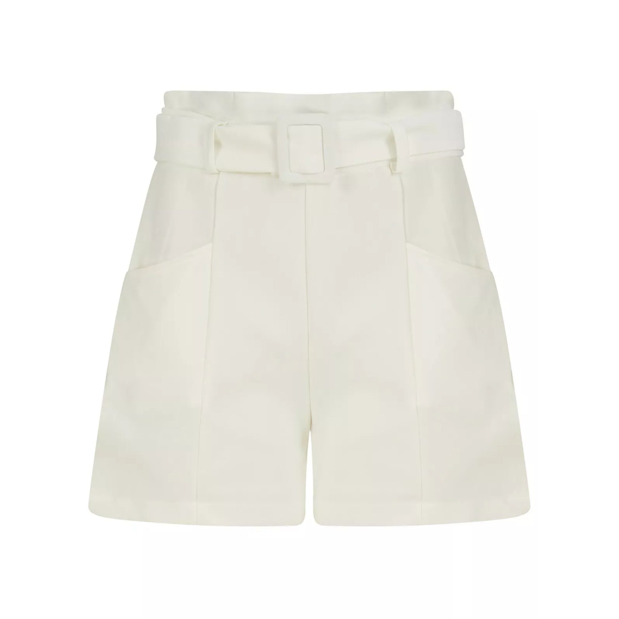 Women's high-waisted belted tailored shorts in white – smart summer shorts with pockets and pleated front detail